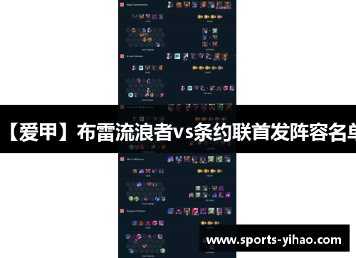 【爱甲】布雷流浪者vs条约联首发阵容名单