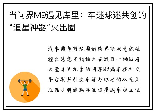 当问界M9遇见库里：车迷球迷共创的“追星神器”火出圈